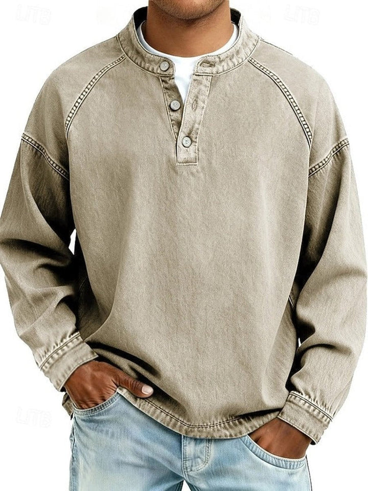 Kristian | Herre Strikket Henley Pullover Med Raglanærmer Og Vasket Finish