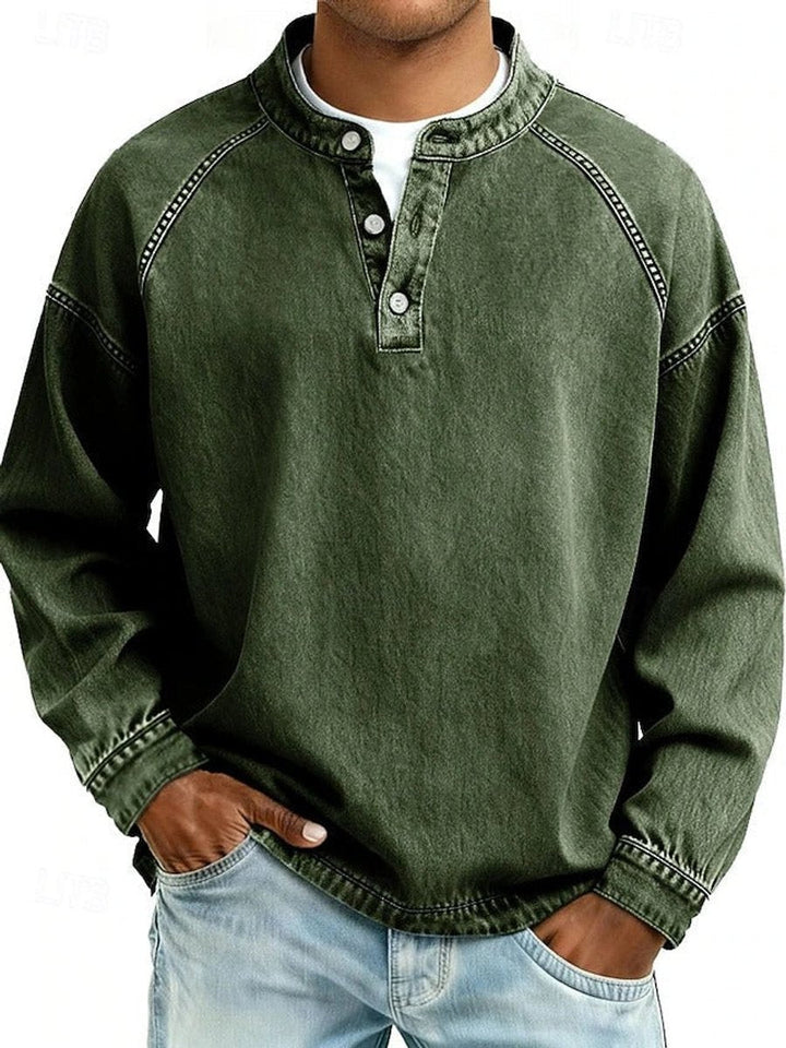 Kristian | Herre Strikket Henley Pullover Med Raglanærmer Og Vasket Finish