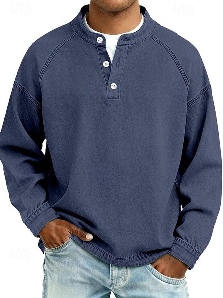 Kristian | Herre Strikket Henley Pullover Med Raglanærmer Og Vasket Finish