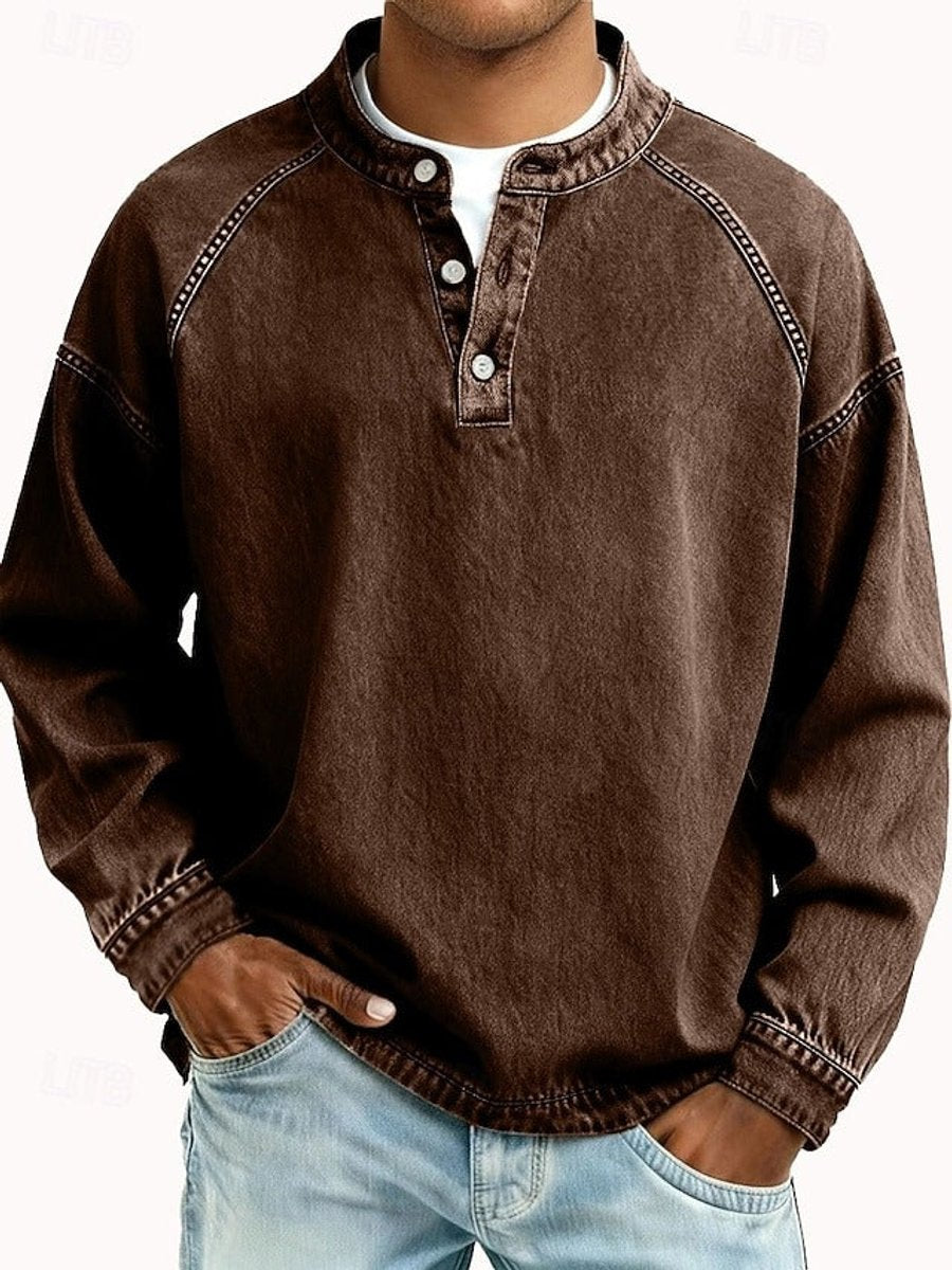 Kristian | Herre Strikket Henley Pullover Med Raglanærmer Og Vasket Finish