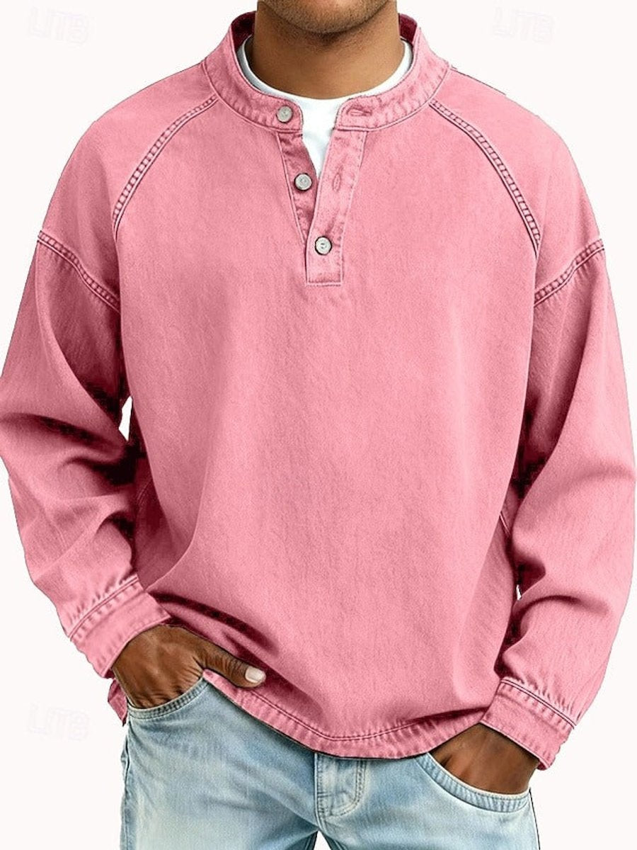 Kristian | Herre Strikket Henley Pullover Med Raglanærmer Og Vasket Finish