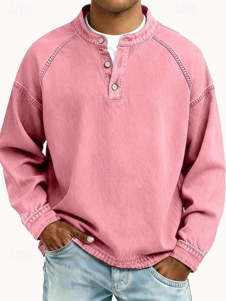 Kristian | Herre Strikket Henley Pullover Med Raglanærmer Og Vasket Finish