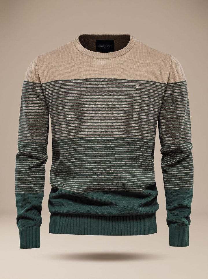 Morten | Herre Strikket Pullover Med Striber Og Rund Hals