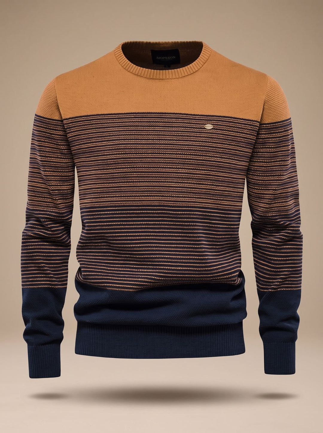 Morten | Herre Strikket Pullover Med Striber Og Rund Hals