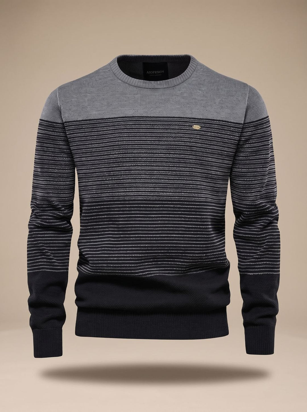 Morten | Herre Strikket Pullover Med Striber Og Rund Hals