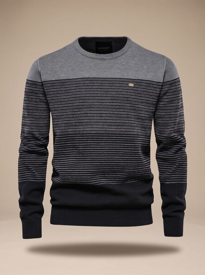 Morten | Herre Strikket Pullover Med Striber Og Rund Hals