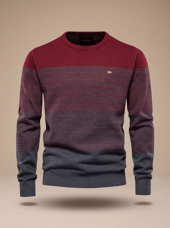 Morten | Herre Strikket Pullover Med Striber Og Rund Hals