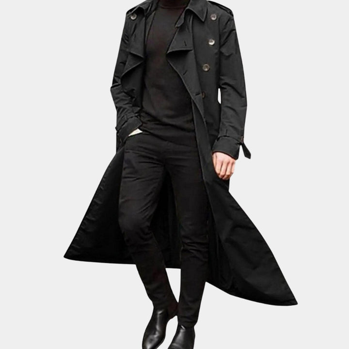 Nikolaj | Herre Vintage-Inspireret Trenchcoat Med Dobbeltspændt Knapper Og Lang Silhuet