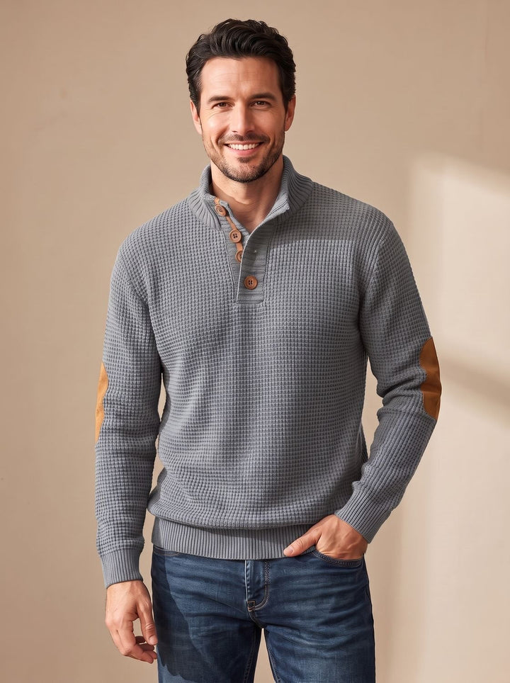 Viggo | Herre Vaffelstrikket Pullover Med Knappekrave
