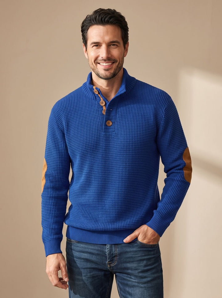Viggo | Herre Vaffelstrikket Pullover Med Knappekrave