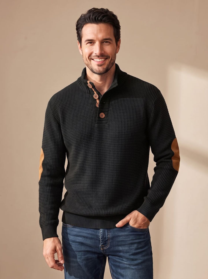 Viggo | Herre Vaffelstrikket Pullover Med Knappekrave