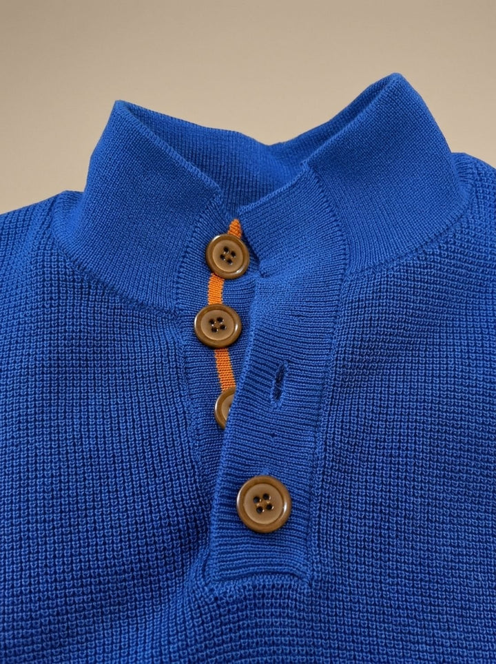 Viggo | Herre Vaffelstrikket Pullover Med Knappekrave