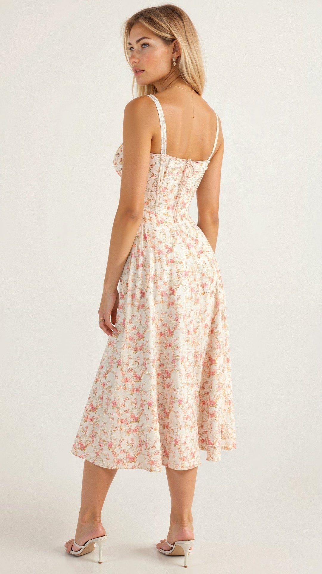 Stine | Dame Midi Kjole Med Blomsterprint Og Korset Detalje