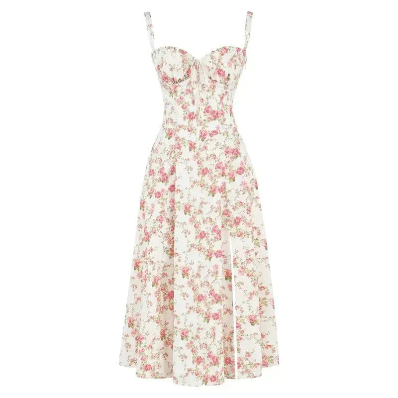 Stine | Dame Midi Kjole Med Blomsterprint Og Korset Detalje