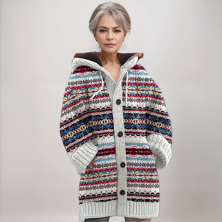 Lene | Dame Hættet Strikcardigan Med Fair Isle Mønster