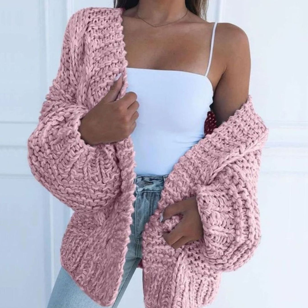 Merete | Dame Chunky Strik Cardigan Med Åben Front Og Oversize Snit