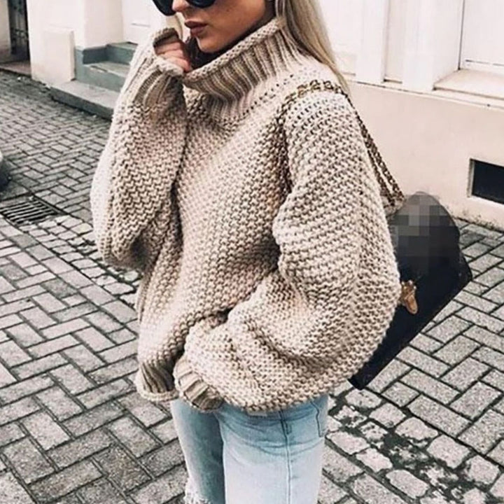 Louise | Dame Chunky Knit Oversized Sweater Med Turtleneck