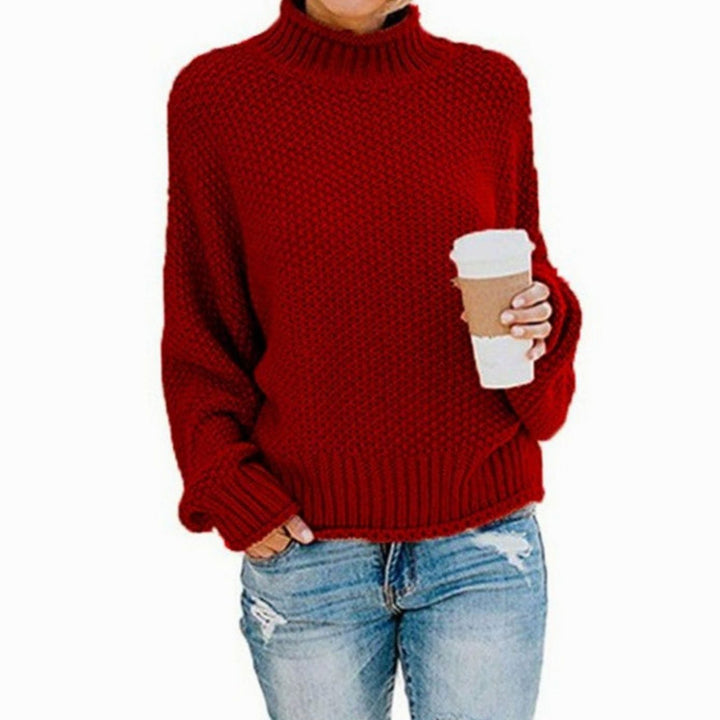 Louise | Dame Chunky Knit Oversized Sweater Med Turtleneck
