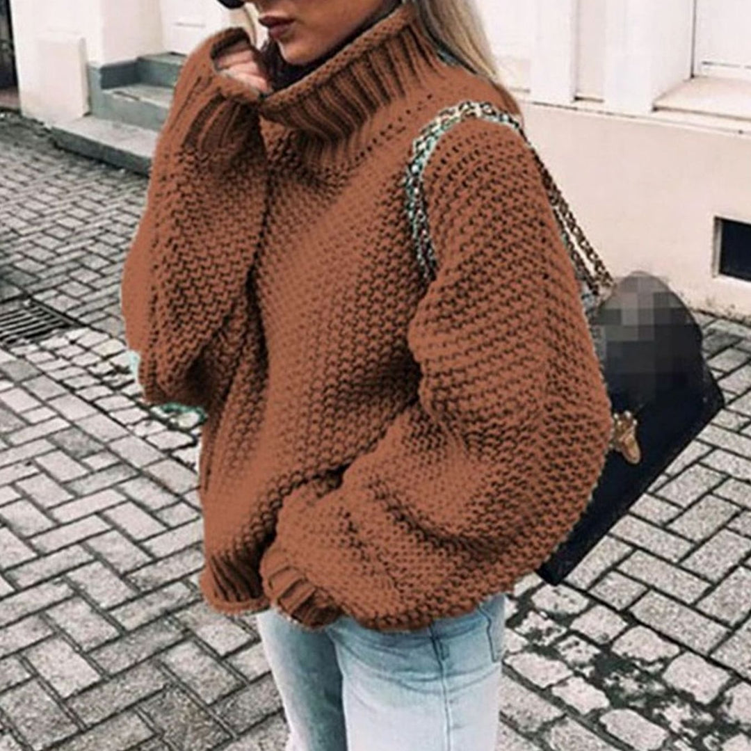 Louise | Dame Chunky Knit Oversized Sweater Med Turtleneck