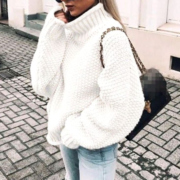 Louise | Dame Chunky Knit Oversized Sweater Med Turtleneck