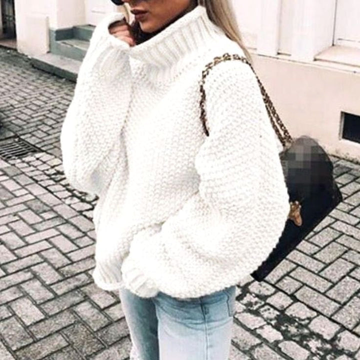 Louise | Dame Chunky Knit Oversized Sweater Med Turtleneck