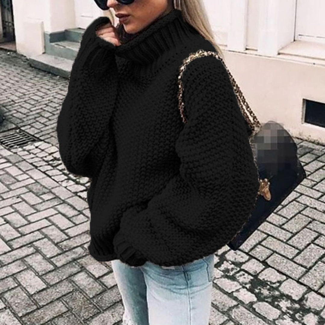 Louise | Dame Chunky Knit Oversized Sweater Med Turtleneck