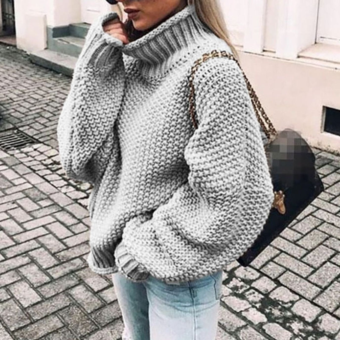 Louise | Dame Chunky Knit Oversized Sweater Med Turtleneck