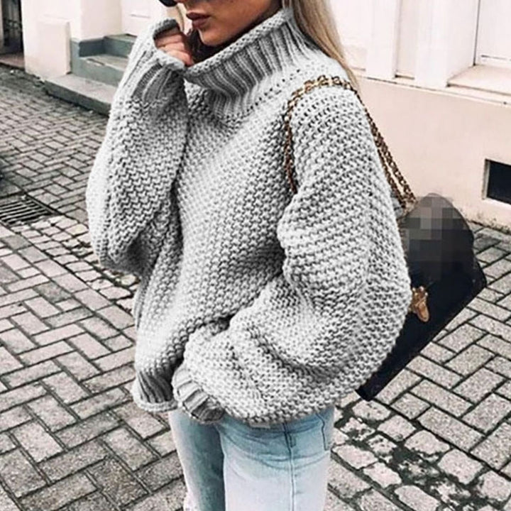 Louise | Dame Chunky Knit Oversized Sweater Med Turtleneck