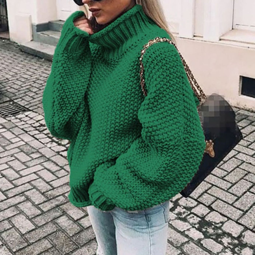 Louise | Dame Chunky Knit Oversized Sweater Med Turtleneck