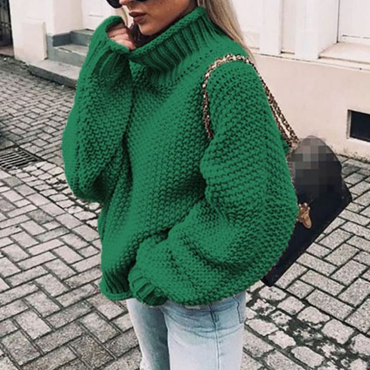 Louise | Dame Chunky Knit Oversized Sweater Med Turtleneck
