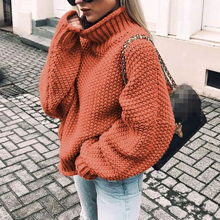 Louise | Dame Chunky Knit Oversized Sweater Med Turtleneck