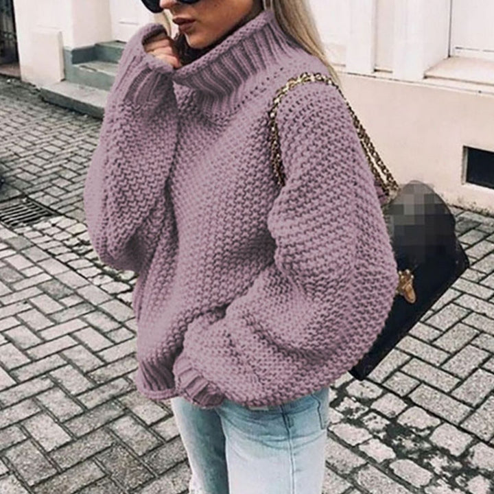 Louise | Dame Chunky Knit Oversized Sweater Med Turtleneck