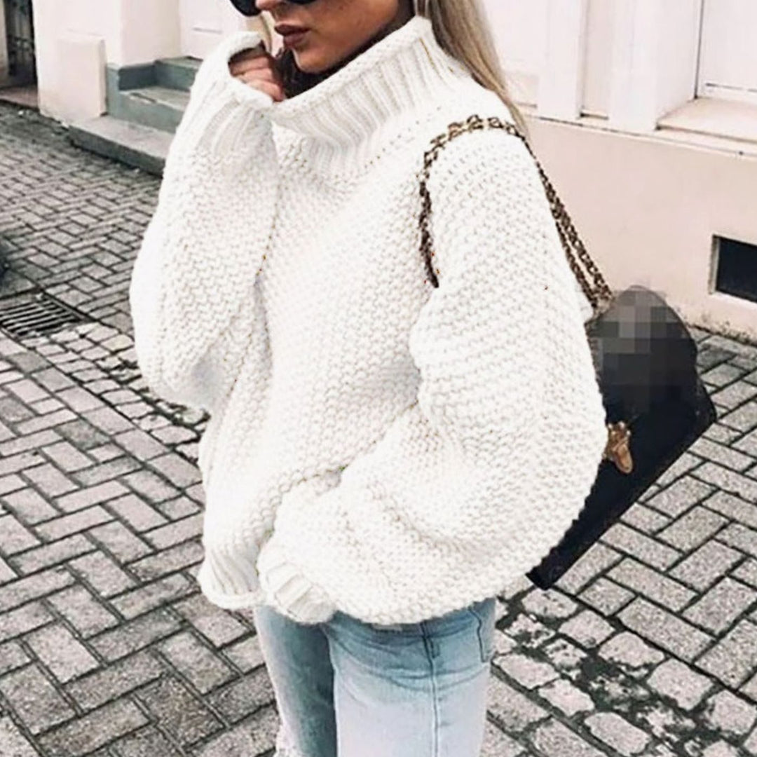Louise | Dame Chunky Knit Oversized Sweater Med Turtleneck