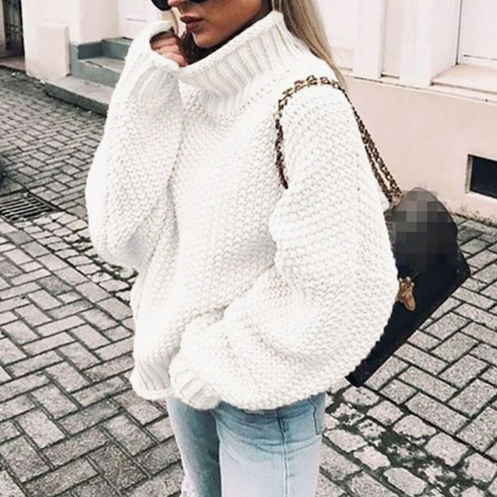 Louise | Dame Chunky Knit Oversized Sweater Med Turtleneck