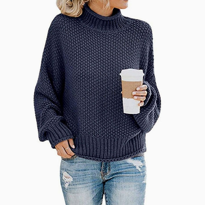 Louise | Dame Chunky Knit Oversized Sweater Med Turtleneck
