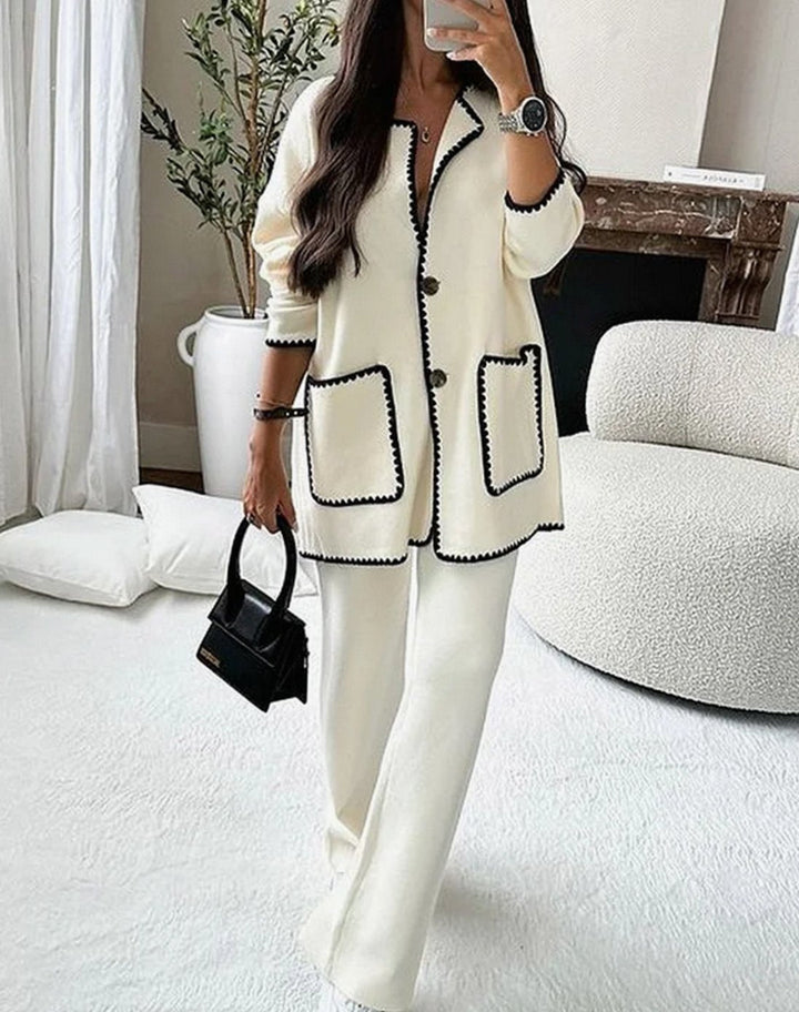 Laura | Dame Longline Blazer Med Kontrastkanter Og Ligebenede Bukser