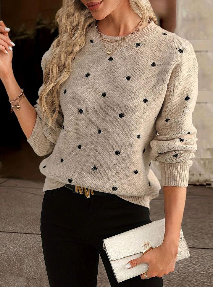 Hanne | Dame Strikket Sweater Med Rund Hals Og Prikket Mønster