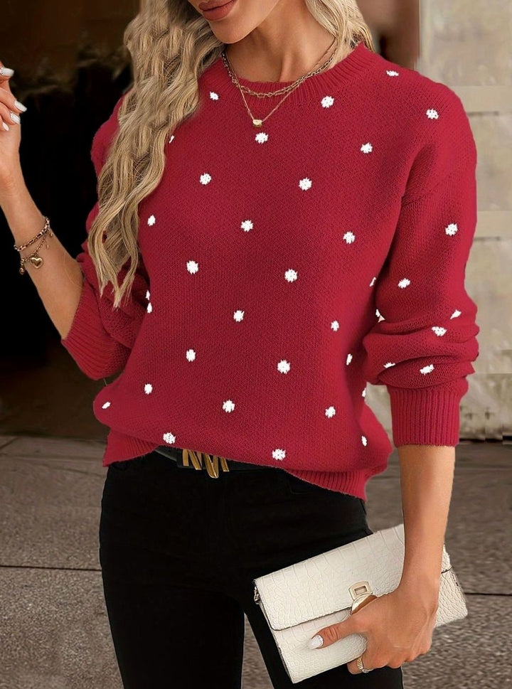 Hanne | Dame Strikket Sweater Med Rund Hals Og Prikket Mønster