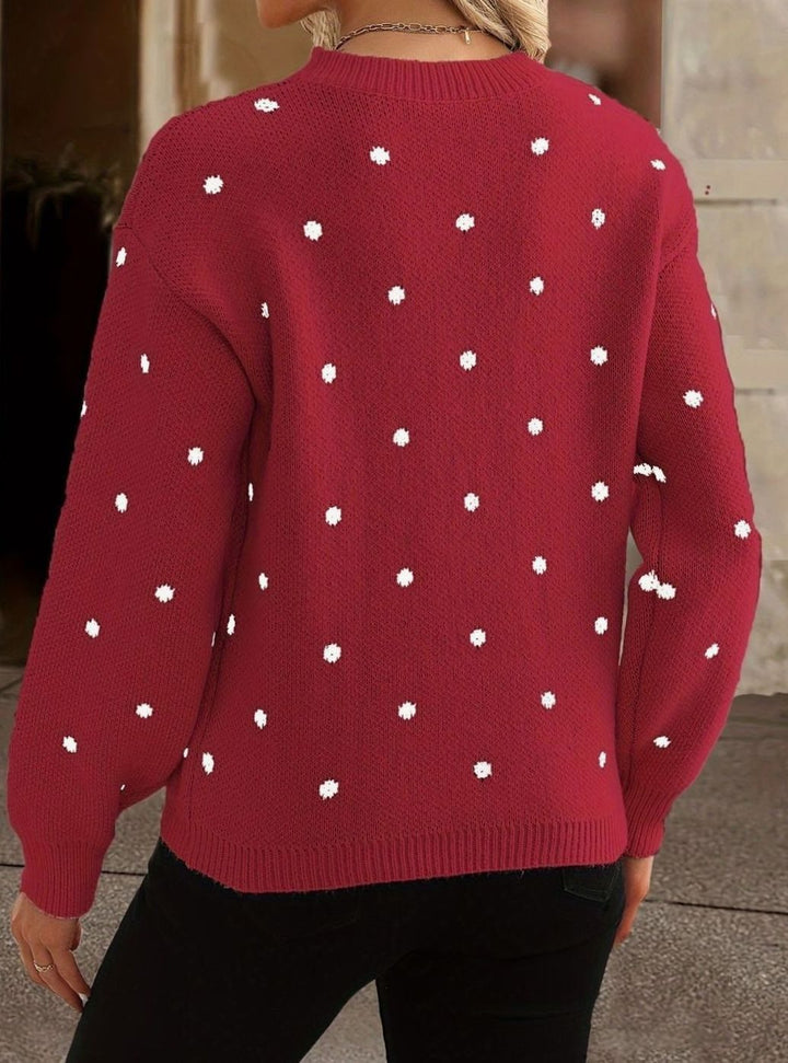 Hanne | Dame Strikket Sweater Med Rund Hals Og Prikket Mønster
