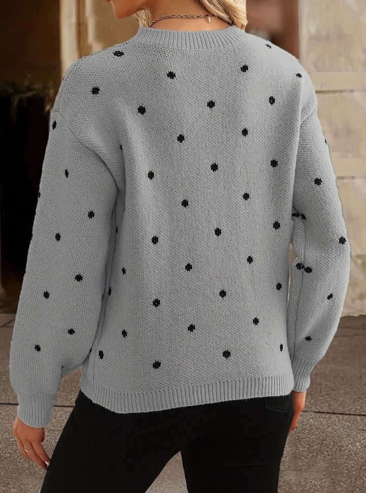 Hanne | Dame Strikket Sweater Med Rund Hals Og Prikket Mønster
