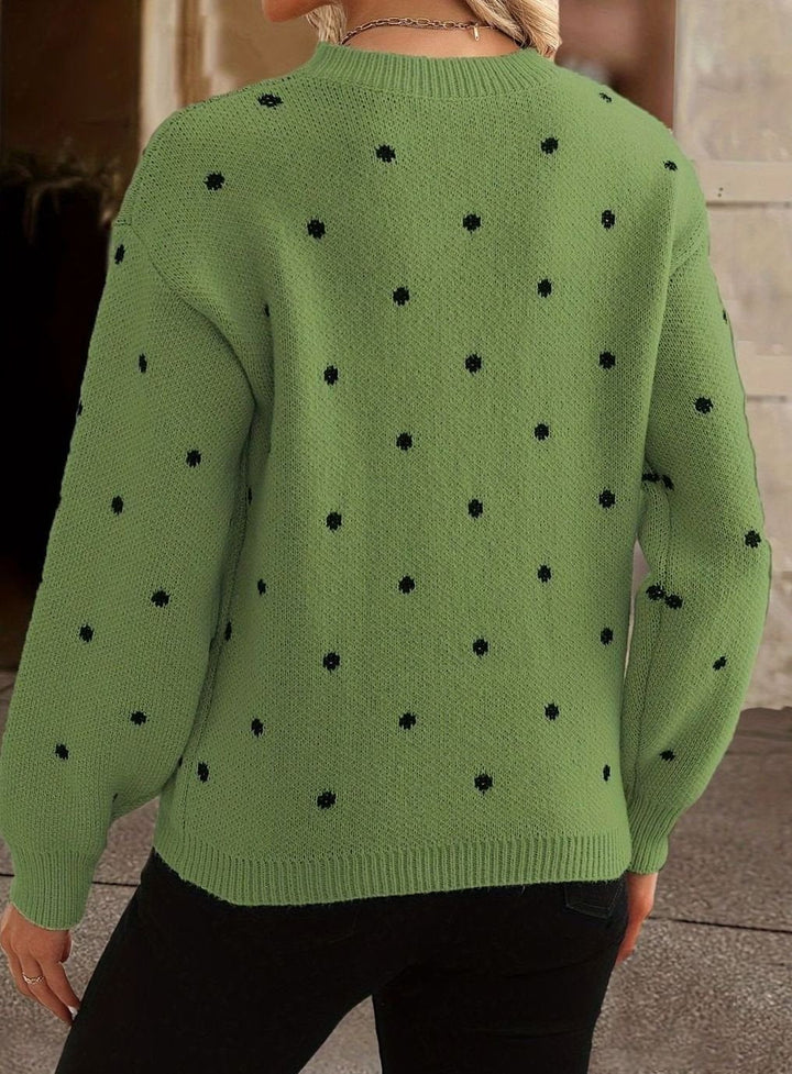 Hanne | Dame Strikket Sweater Med Rund Hals Og Prikket Mønster