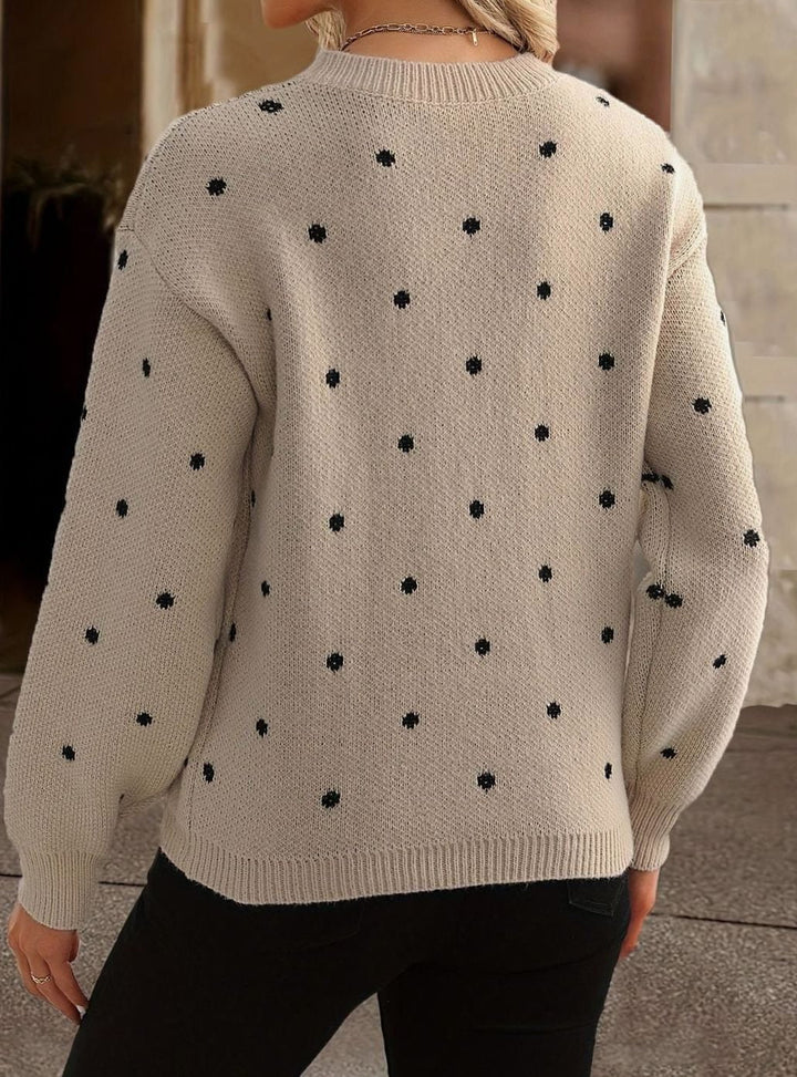 Hanne | Dame Strikket Sweater Med Rund Hals Og Prikket Mønster