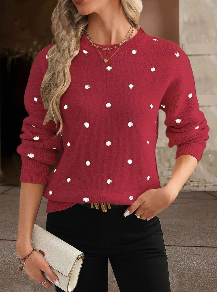 Hanne | Dame Strikket Sweater Med Rund Hals Og Prikket Mønster