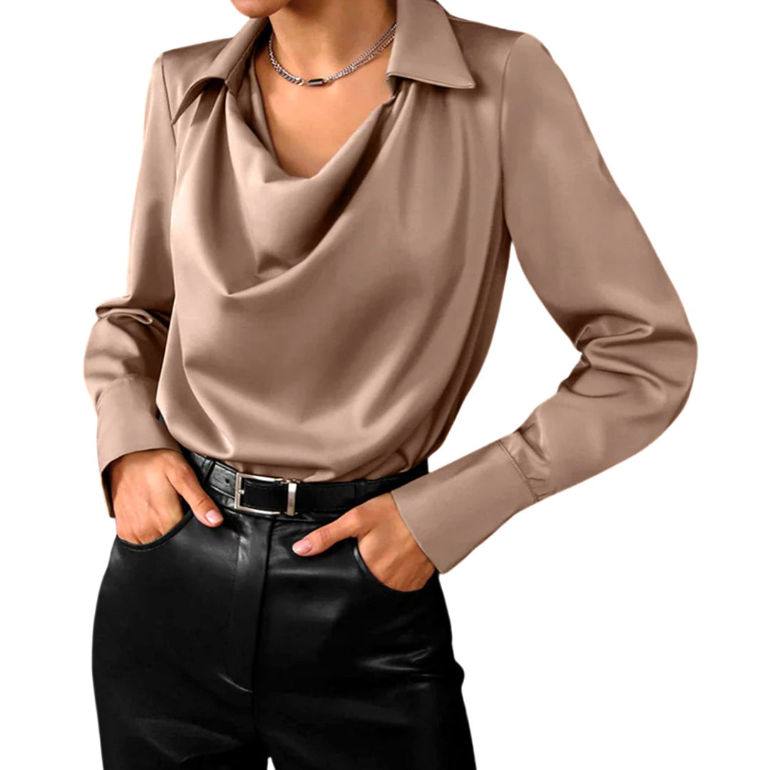 Lene | Dame Draperet Bluse Med Satinfinish Og Lange Ærmer