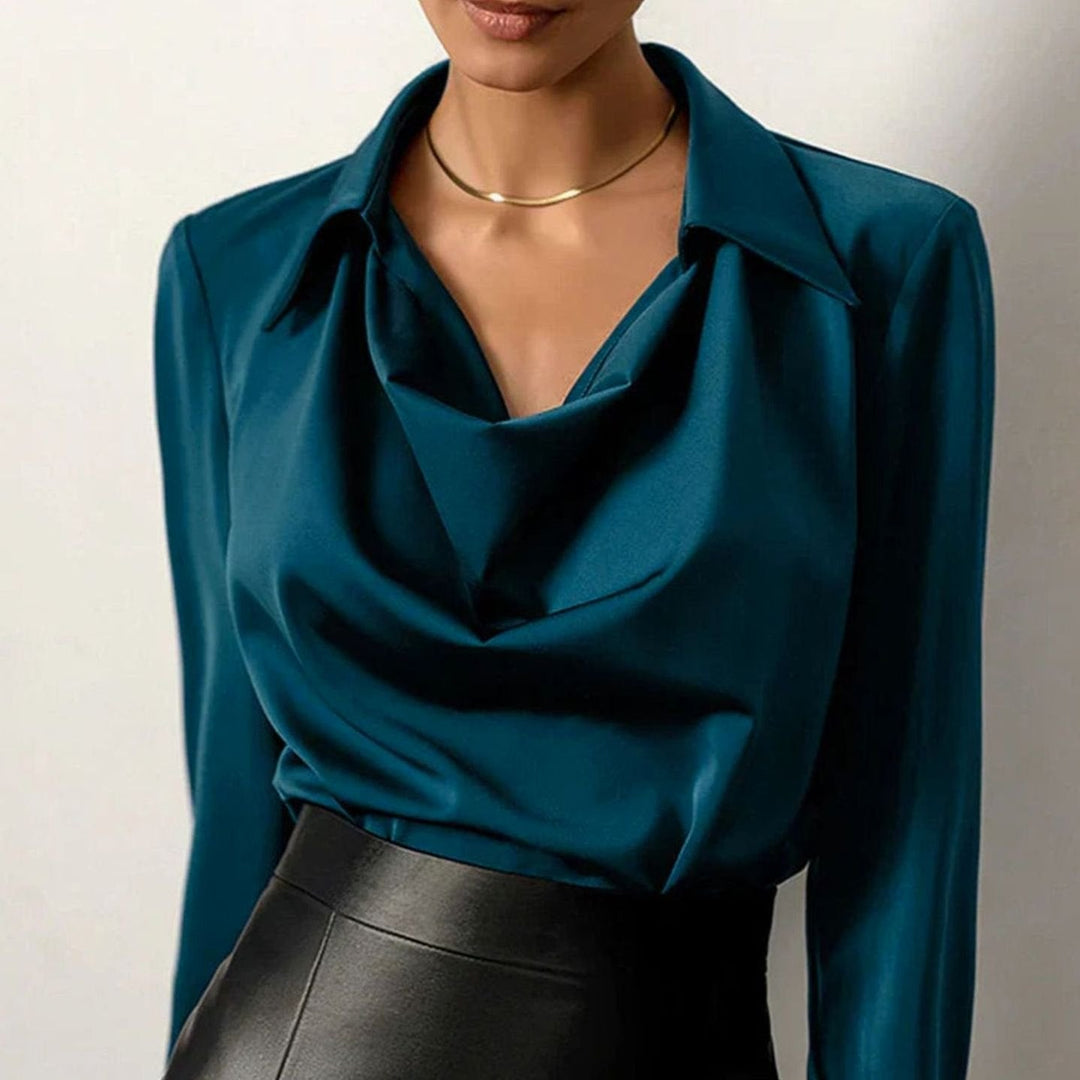 Lene | Dame Draperet Bluse Med Satinfinish Og Lange Ærmer