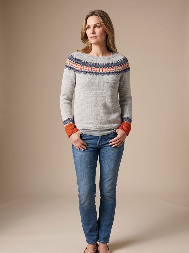 Ida | Dame Relaxed Fit Striktrøje Med Rundhals Og Fair Isle Mønster