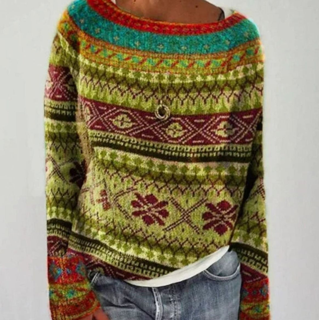 Ida | Dame Relaxed Fit Striktrøje Med Rundhals Og Fair Isle Mønster