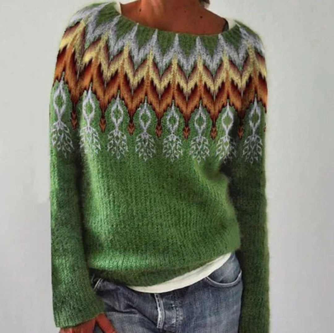 Ida | Dame Relaxed Fit Striktrøje Med Rundhals Og Fair Isle Mønster
