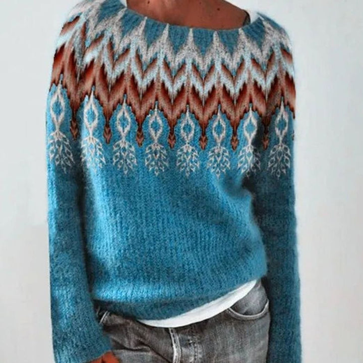 Ida | Dame Relaxed Fit Striktrøje Med Rundhals Og Fair Isle Mønster