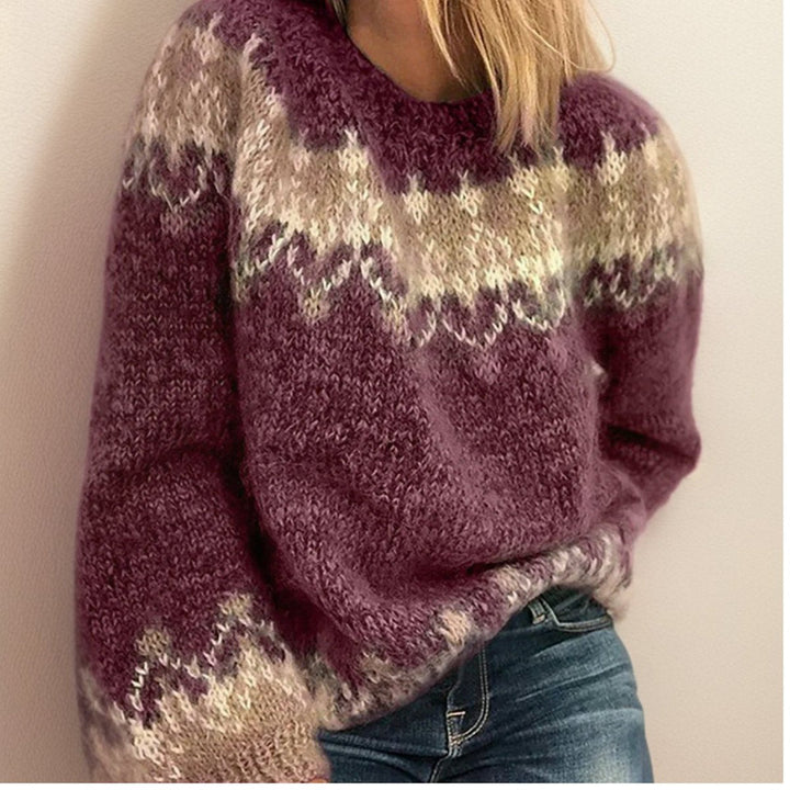 Helga | Dame Strikket Sweater Med Fair Isle Mønster Og Rund Hals